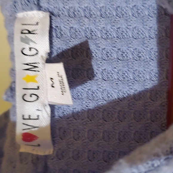 Love Glam Girl light blue hooded long sleeve crop top shirt junior size med - Picture 2 of 3